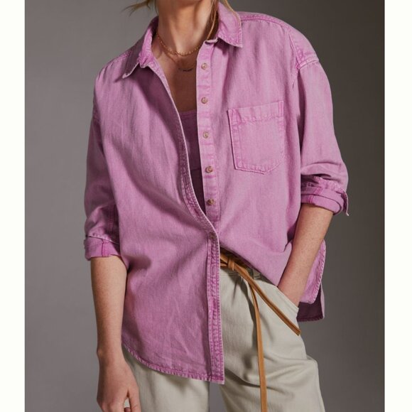 NWT Anthropologie - Pilcro Relaxed Oxford Lilac Buttondown - Women's X-Large - Picture 2 of 16